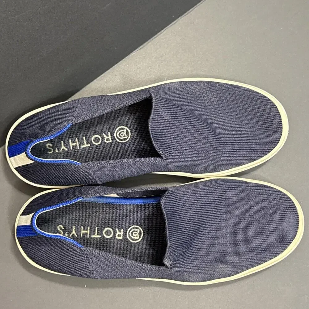 Rothys Navy Blue Classic Slide Sneakers Preppy‎ Quiet Luxury Designer 7.5 Women